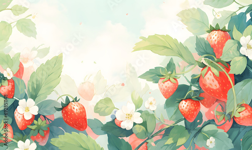 Fototapeta Naklejka Na Ścianę i Meble -  Beautiful strawberry watercolor illustration,Generative AI