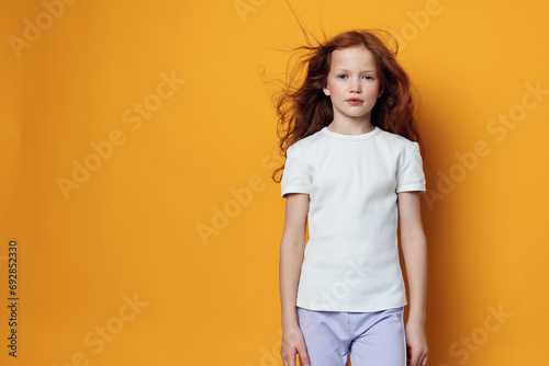 Fashion kid girl female beauty caucasian model cute little person young childhood face photo