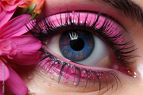 Stampa su tela flower makeup pink eye Woman beautiful beauty cosmetic eyelash female make-up ey