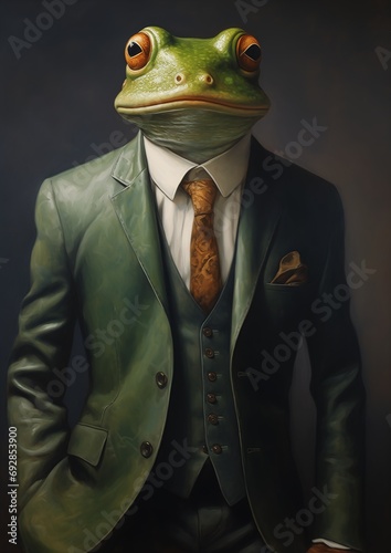 frog dressed suit tie name topical portrait dignified aristocrat half deep large anthropomorphized highest