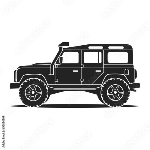 Off road Car silhouette isolated on a White background, vintage Off road Jeep Vector