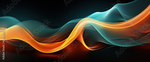 Futuristic abstract background of teal and orange curve line neon effect glowing illumination wave on dark background use for technology digital graphic art concept.