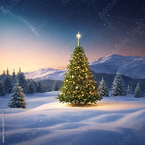 Fantastic winter landscape with christmas tree. © RORON