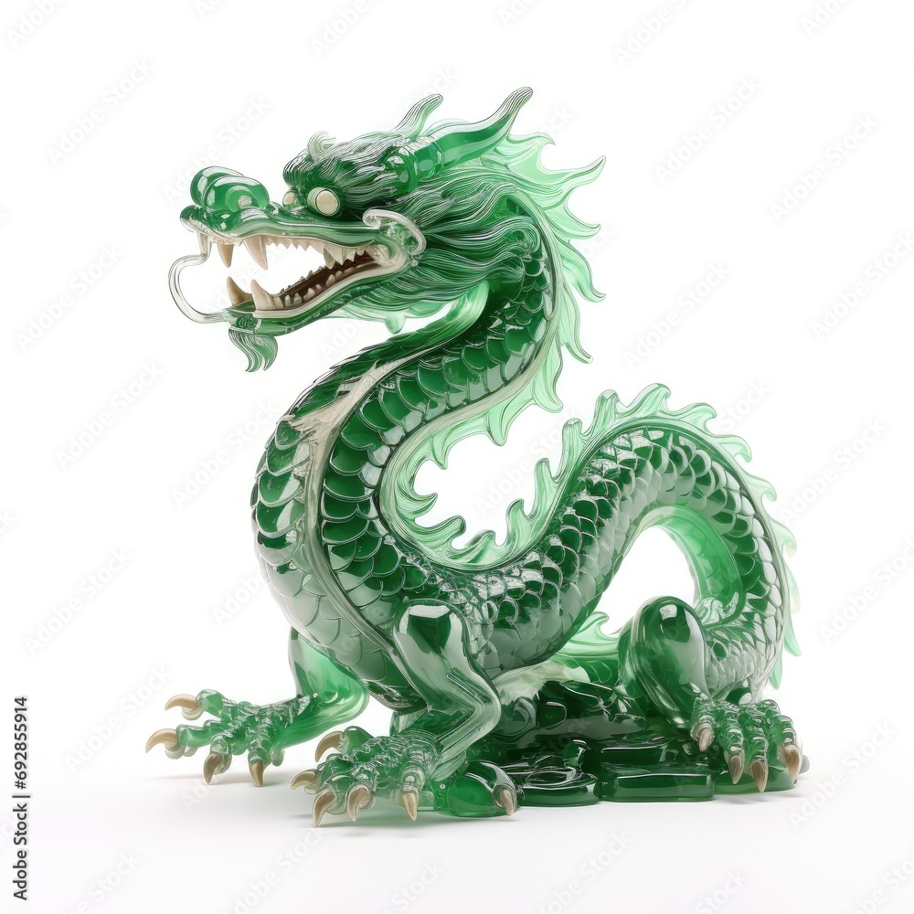 Obraz premium Chinese dragon emerald figure, isolated on white background