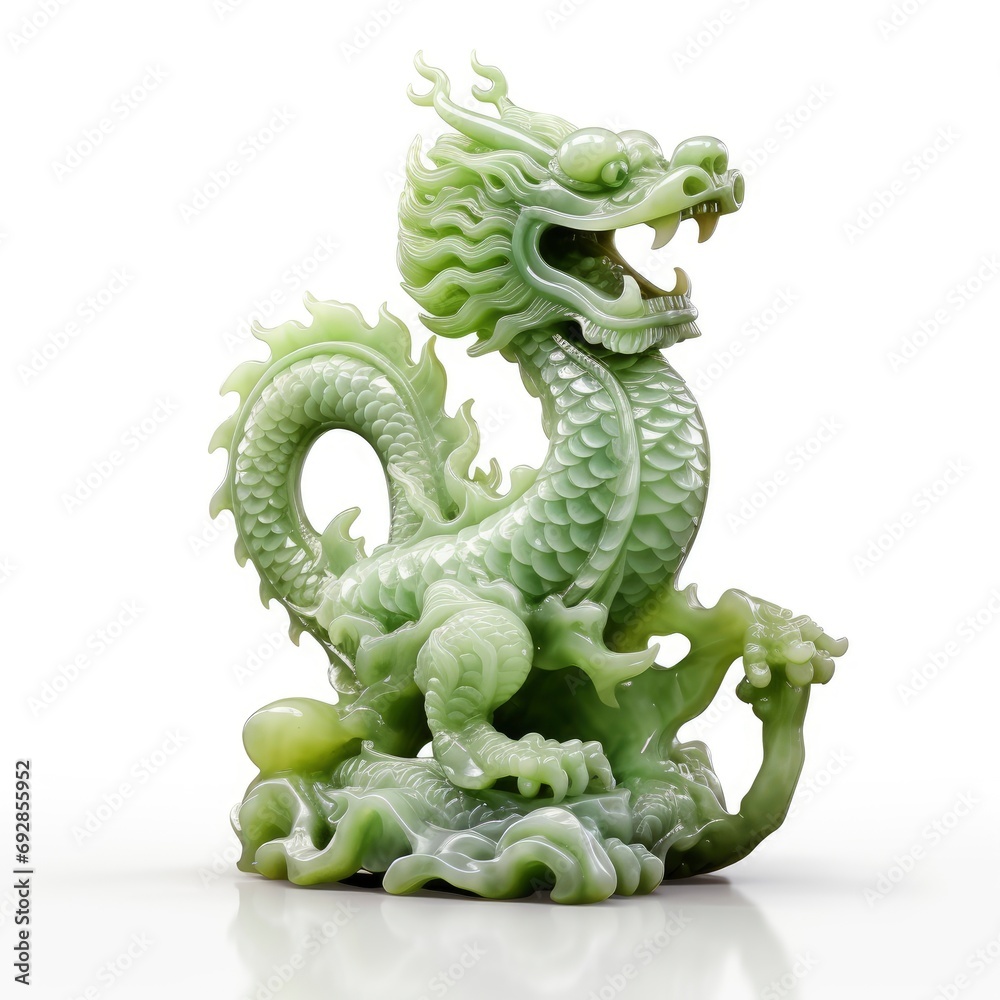 Fototapeta premium Chinese dragon jade figure, isolated on white background