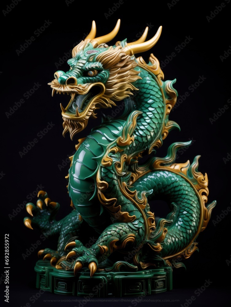 Chinese emerald dragon figure, vivid color background
