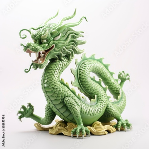 Chinese dragon green clay figure, isolated on white background