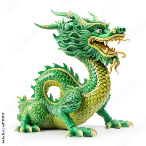 Chinese dragon green clay figure  isolated on white background