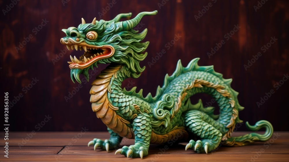 Chinese green wooden dragon full body clay figure, vivid color background Chinese green wooden dragon full body clay figure, vivid color background