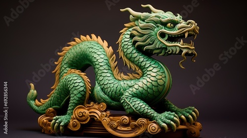 Wallpaper Mural Chinese green wooden dragon full body clay figure, bright solid color background Torontodigital.ca