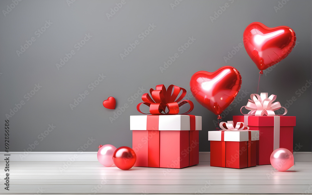 Valentines Day sale with heart shaped balloons, gift box and ball light decor. Valentines Day sale with heart shaped balloons, gift box and ball light decor.