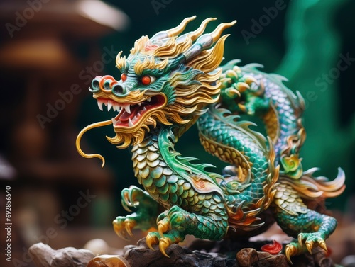 Chinese jade dragon figure  vivid festive background