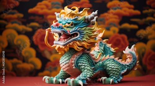 Chinese jade dragon figure, vivid festive background © shooreeq