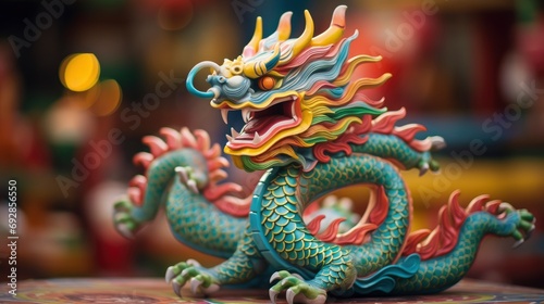 Chinese jade dragon figure, vivid festive background