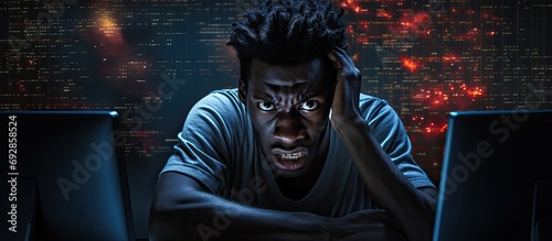 African American coders facing computer problems, hacked system, and security breach while unable to create algorithm.