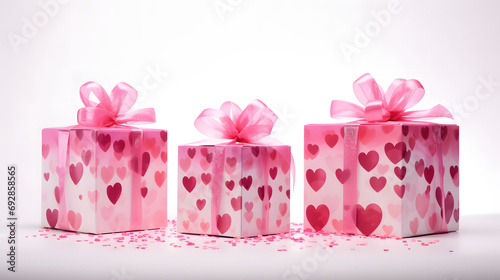 A cluster of romantic wedding favors in shades of pink, adorned with delicate ribbons and floral accents, perfect for a valentine's day celebration or gift wrapping for a loved one