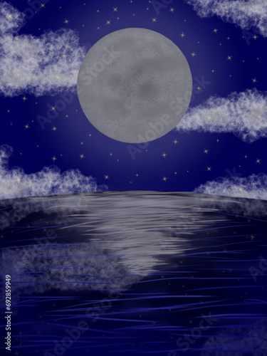 moon, clouds, and stars in the beach view © vira
