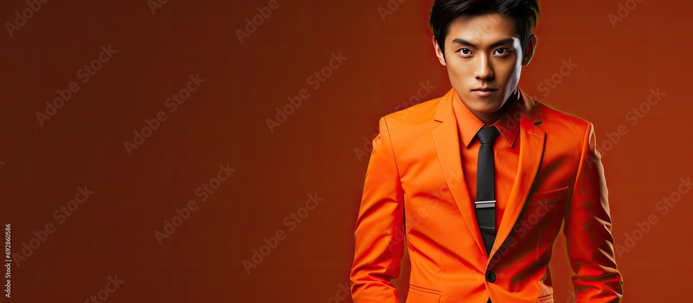 Trendy Asian model in orange suit. Trendy Asian model in orange suit.