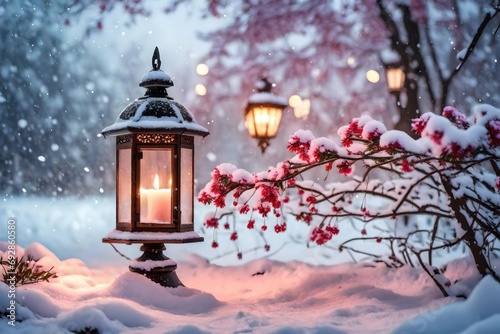 christmas lantern in the snow © qaiser