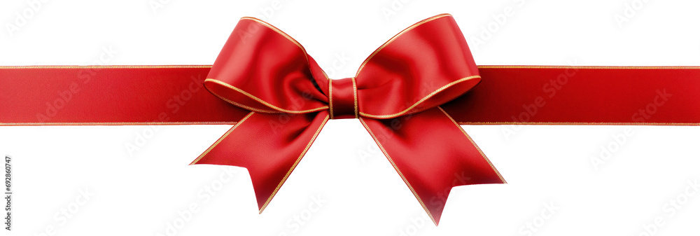 Red ribbon and bow with gold stripe isolated on transparent background. Christmas present new year eve gift special product sales promotion collage element object concept. Red ribbon and bow with gold stripe isolated on transparent background. Christmas present new year eve gift special product sales promotion collage element object concept.