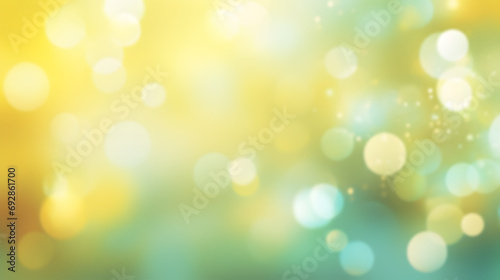 Pastel yellow and green bokeh background with round light blurs.