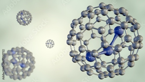 3d rendering of H2O or water  molecule inside the fullerene C60 cage photo