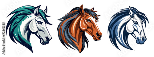 set of mascot logos, cartoon horse head