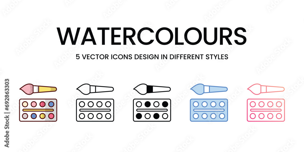 Watercolours icons set vector stock illustration vector stock.