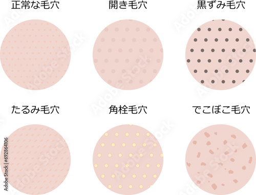 肌表面から見た毛穴のイラストセット