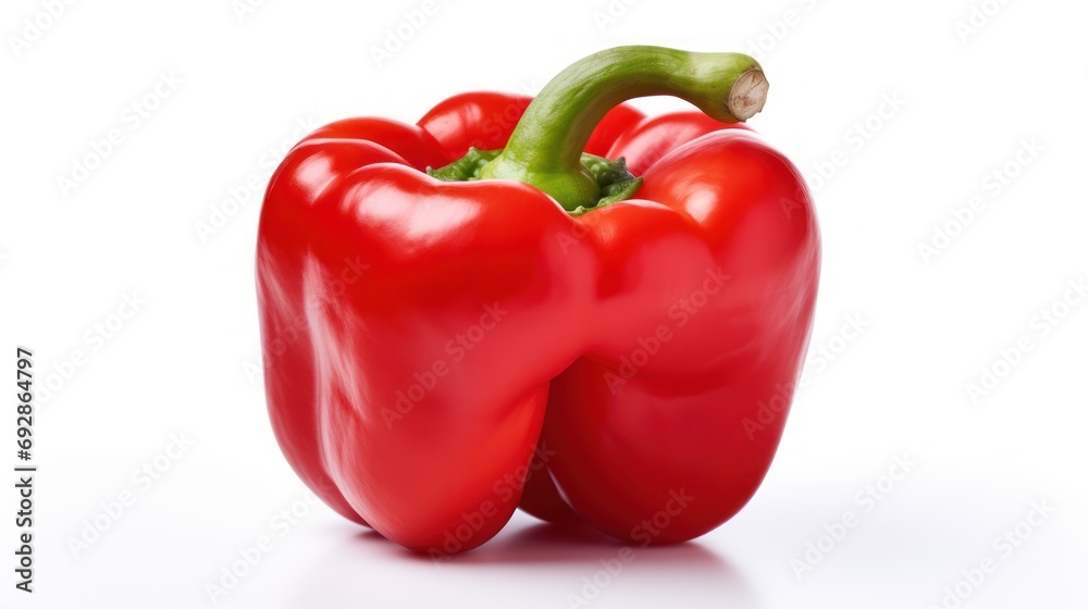 large red bell pepper Isolated on a white background. cut down the middle
