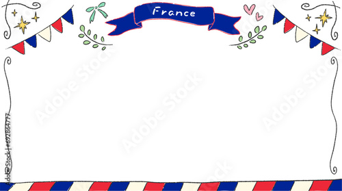 Background frame inspired by France, stylish hand-drawn illustration / フランスをイメージした背景フレーム、おしゃれな手描きイラスト