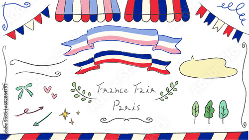 A set of stylish hand-drawn illustrations with French-inspired designs and decorations / フランスをイメージしたあしらいと装飾、おしゃれな手描きイラストセット