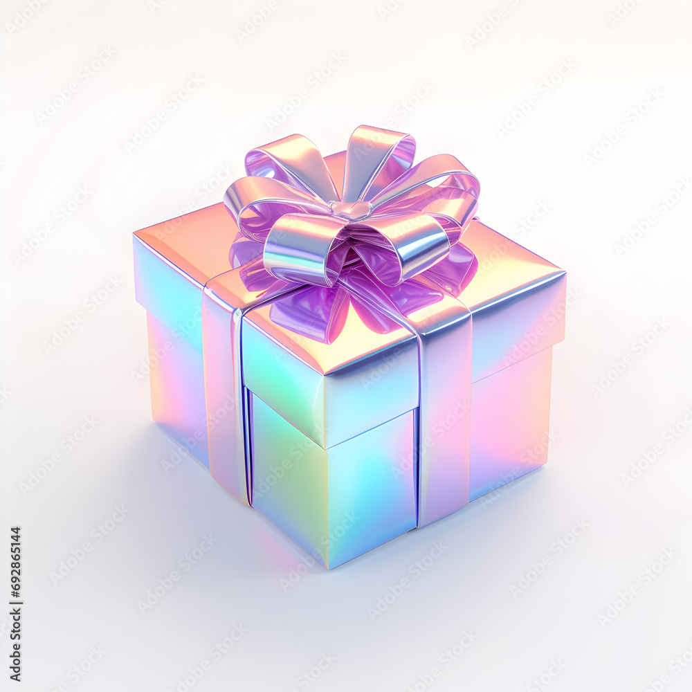Iridescent gift box with bow isolated on a white background Iridescent gift box with bow isolated on a white background