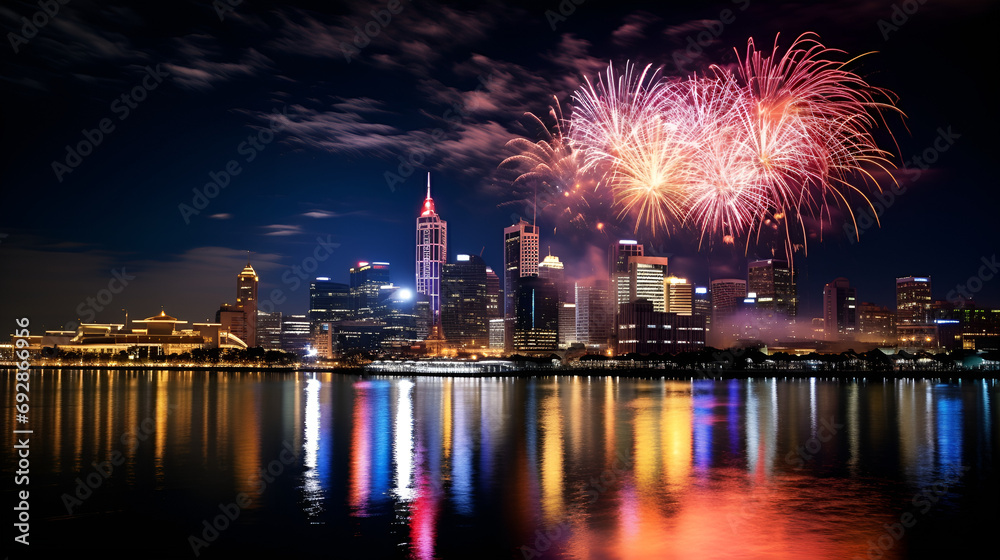Nighttime Spectacle: Explosive City Skylines. Celestial Symphony: Cityscape Fireworks