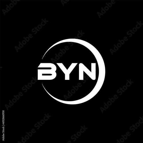 BYN letter logo design with black background in illustrator, cube logo, vector logo, modern alphabet font overlap style. calligraphy designs for logo, Poster, Invitation, etc. photo