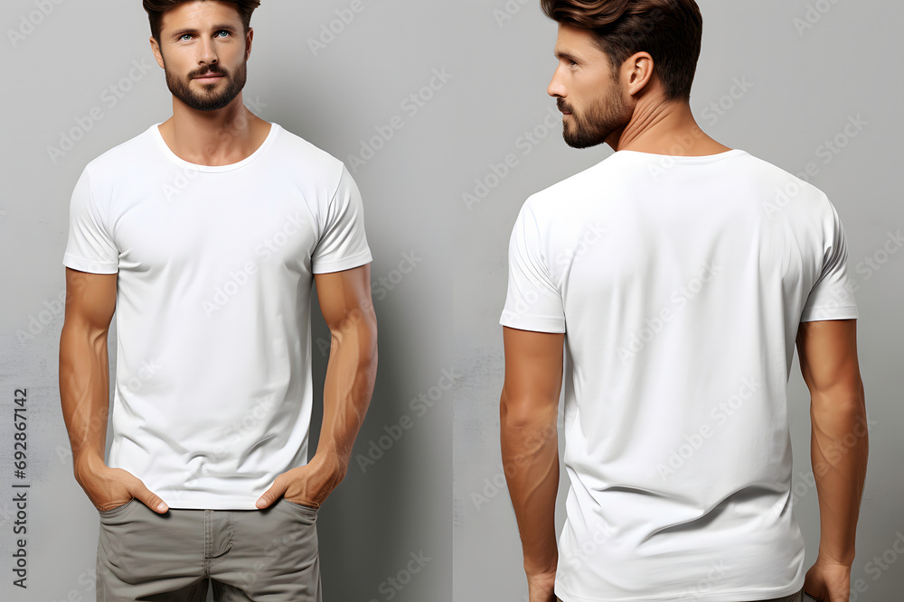 Man in white t shirt front and back view ai generated art. Stock Photo ...