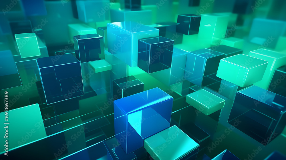 3d rendering of green and blue abstract geometric background. Scene for advertising, technology, showcase, banner, game, sport, cosmetic, business, metaverse. Sci-Fi Illustration. Product display 3d rendering of green and blue abstract geometric background. Scene for advertising, technology, showcase, banner, game, sport, cosmetic, business, metaverse. Sci-Fi Illustration. Product display