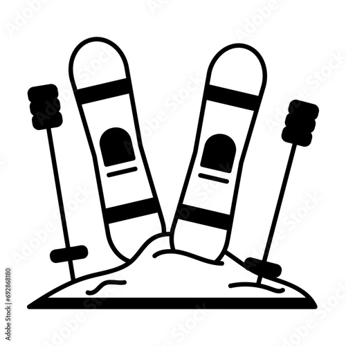 A line style icon depicting ski equipment 