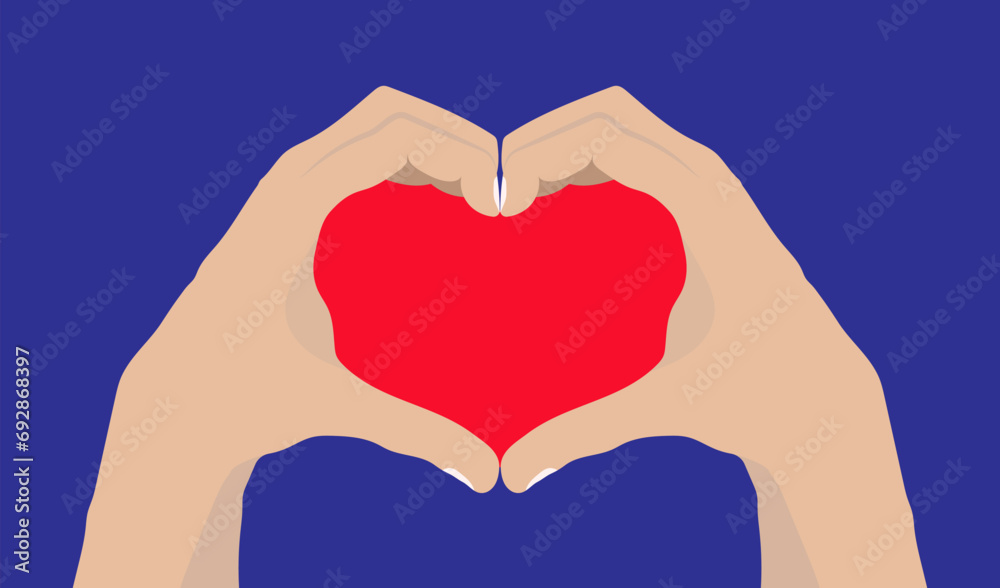 Obraz premium Hands fold the shape of a heart. Finger gesture. flat sign. Element for design. Vector illustration