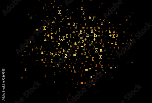 Dark Orange vector background with Digit symbols.