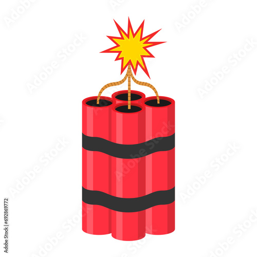 Tnt dynamite. Cartoon bomb with burning wick red stick mining blast charge, destroy firecracker fuse burning cable illustration vector