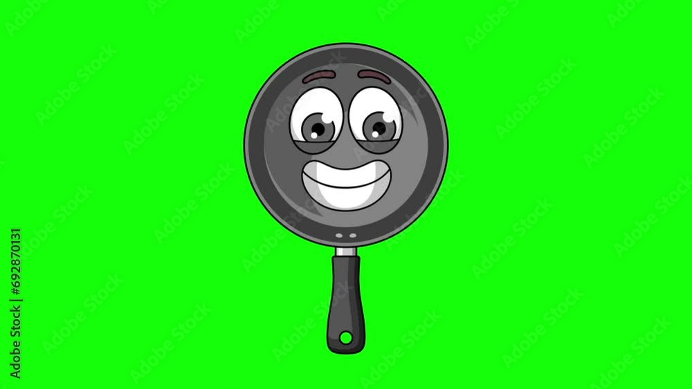 The grimacing face of frying pan mascot, nervousness, embarrassment, or awkwardness The grimacing face of frying pan mascot, nervousness, embarrassment, or awkwardness