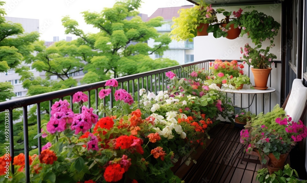 A Colorful Oasis: A Balcony Bursting with Vibrant Blooms and Lush Greenery