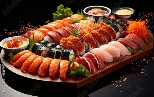 Fresh Sushi Party Tray on Black Background