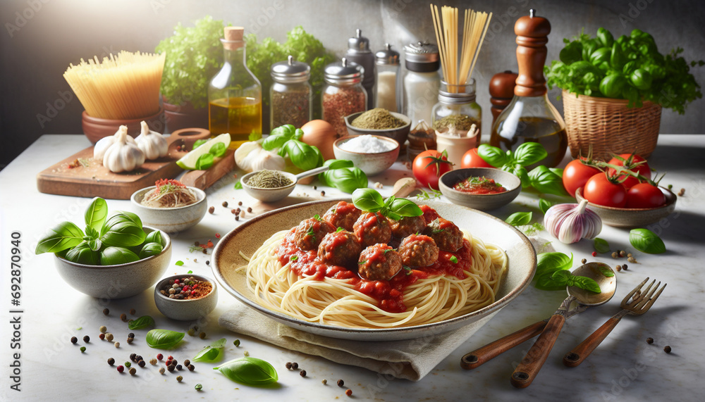 Homemade Spaghetti and Meatballs with Fresh Herbs