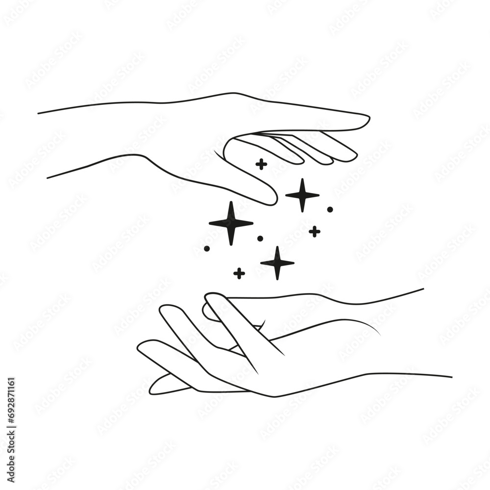Obraz premium Hand and stars. Outline minimalist vector illustration isolated on white background