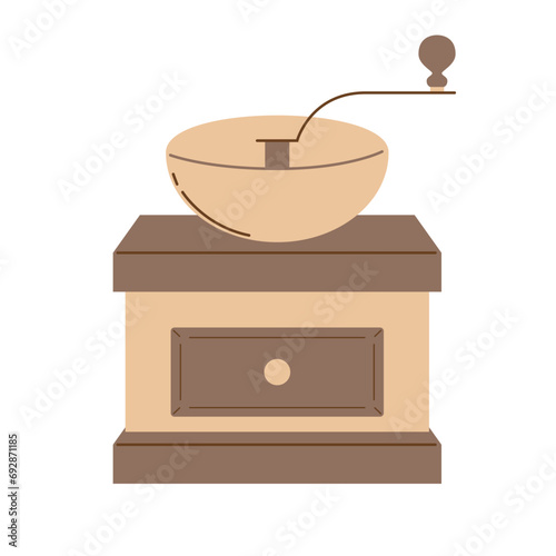 Brown coffee grinder. Modern flat vector illustration isolated on white background