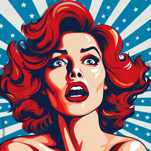 Red  White and Blue Pop Art of a Woman s Face