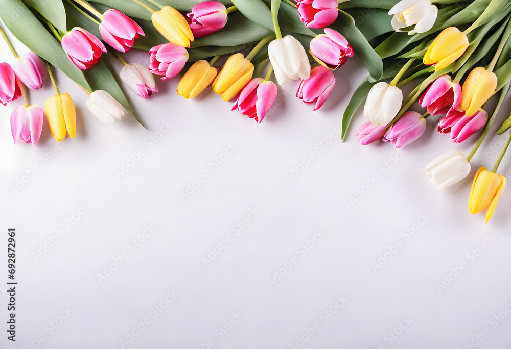 Bouquet of tulip flowers. Spring image. Valentine's Day, Easter, Birthday, Happy Women's Day, Mother's Day, Birthday, Celebration, etc. - obrazy, fototapety, plakaty 