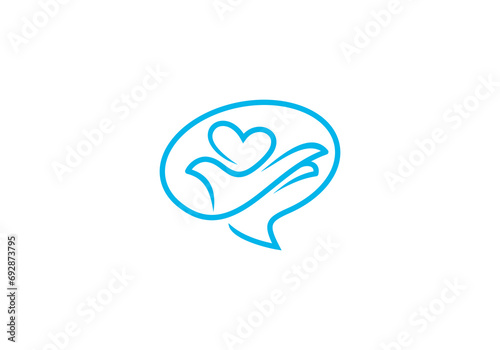 love hand with chat logo design, human brain icon innovation